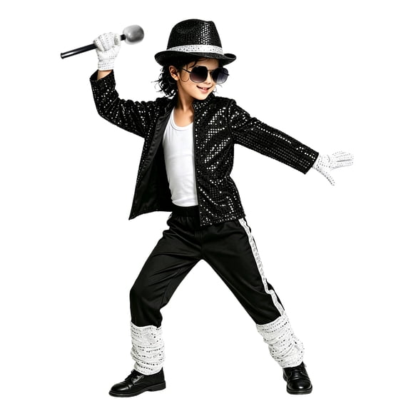 RFQWOVSR Kids Retro Sequin Performance Suit with Hat for Halloween and Stage Wear