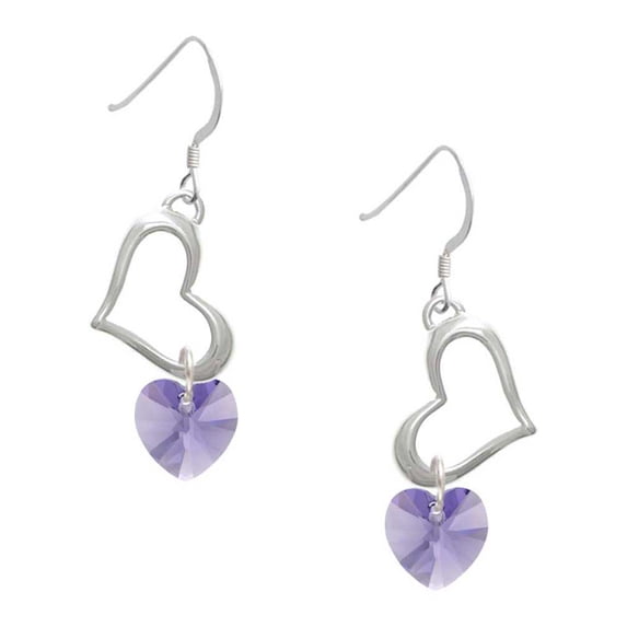 Delight Jewelry Hot Purple Crystal Heart Open Heart French Earrings