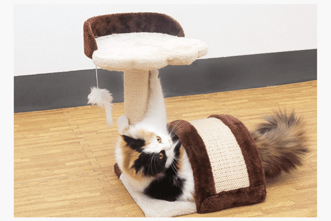 8 Side Eco-Friendly Sisal Rope & Cat Kitten Scratching Post Set with Brown Cat Bridges