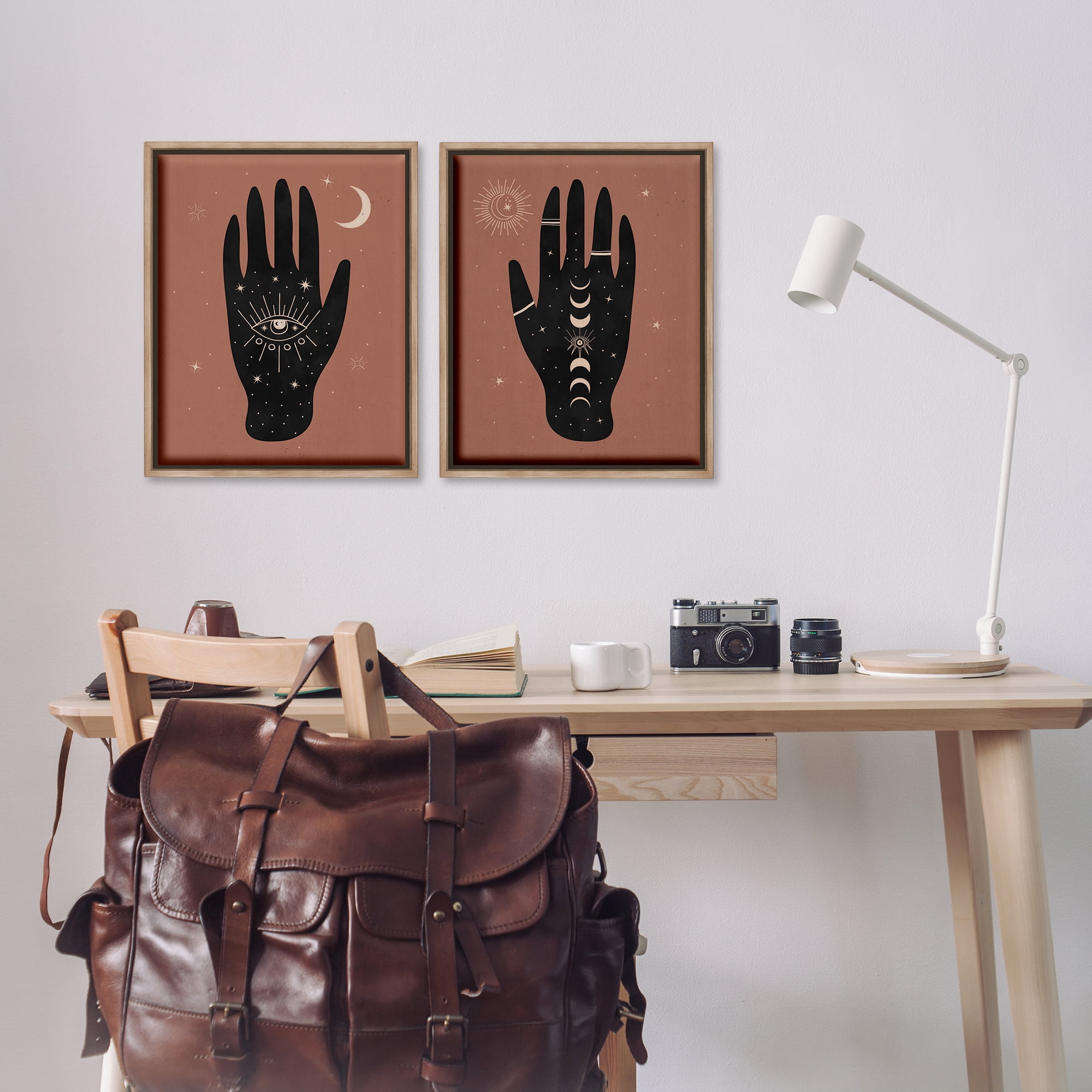 Stupell Industries All Seeing Mystical Hands Astrology & Stars Painting Brown Floater Framed Canvas Art Print Wall Art, 17 x 21, Set of 2