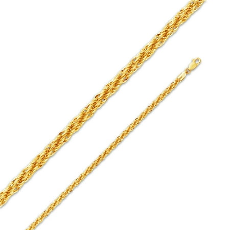 14k Yellow Gold 4mm Fancy Hollow Rope Chain Necklace with Secure Lobster Claw Clasp 20