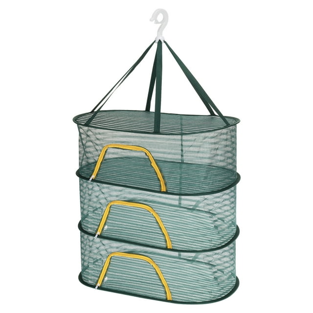 Unique Bargains Folded Mesh Clothes Hanging Dryer, 3-Tier Sweater Drying Rack, Dark Green