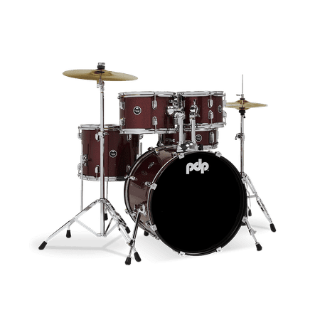 PDP Center Stage 5-Piece Drum Kit with Hardware and Cymbals (Ruby Red Sparkle)