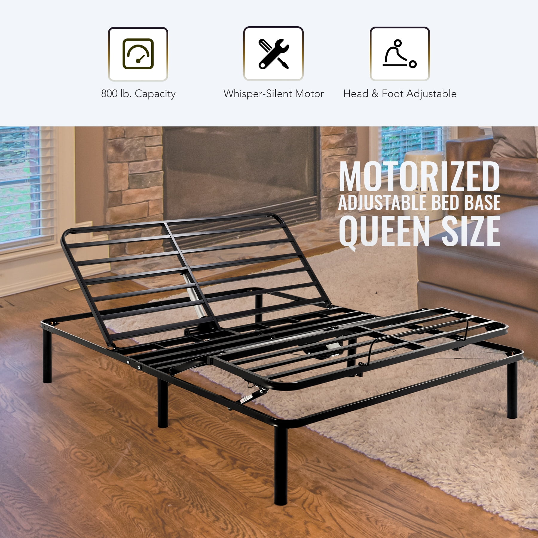 Adjustable Queen Size Electric Bed, Motorized Bed Frames