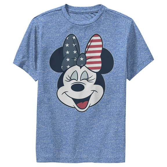 Boy's Mickey & Friends Minnie Mouse American Bow  Performance Graphic Tee Royal Blue Heather Large
