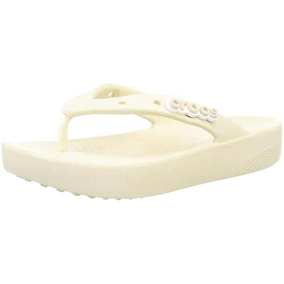 Crocs Women's Classic Flip Flops | Platform Shoes Wedge Sandal, Bone, 7