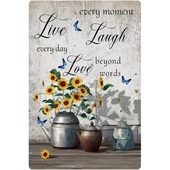 Rustic Farmhouse Flower Retro Tin Sign Floral Wall Art Vintage Sunflower in Bottle Metal Sign Country Style Picture for Bathroom Kitchen Bedroom Home Decor 5.5x8 Inch