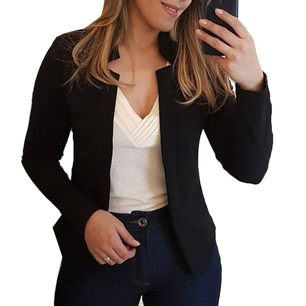 YAR Talla Grande Color Sólido Sin Botón Blazer Mujer Manga Larga Traje Delgado Chamarra Abrigopangjing