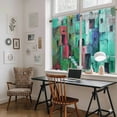 thumbnail image 5 of Abstract Green Tier Curtains 54 Inch Length, Painting Buildings Geometric Color Block Cafe Short Curtains for Bathroom Over Sink, Small Kitchen Curtain Light Filtering Drapes 2 Panels 27.5"Wx54"L, 5 of 8