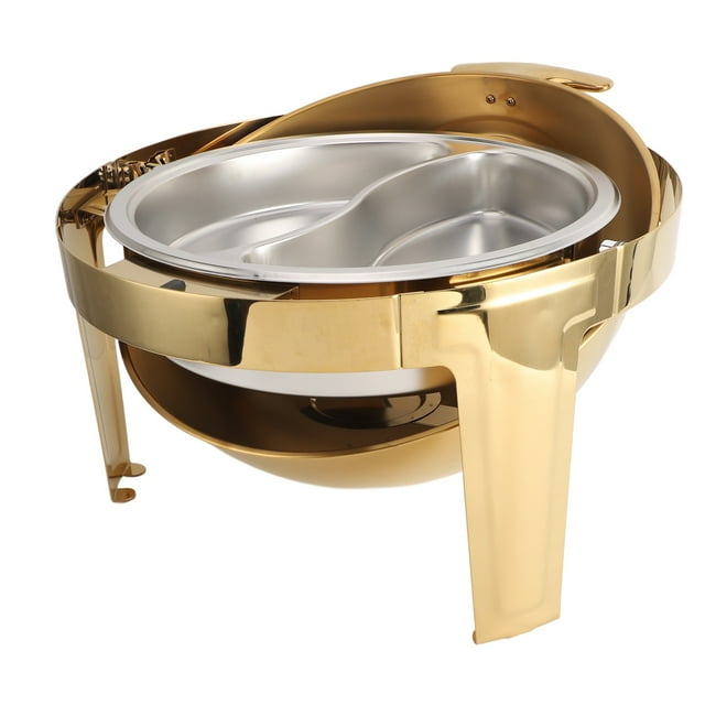 Ensemble de Buffet en Acier Inoxydable pour Réchauffer les Plats, Ensemble de Chauffe-Traiteur Rond de 6L avec Plateaux Alimentaires, Couvercle et Porte-Alcool, Ensembles de Chauffe-Buffet Améliorés pour Cuisine, Fête, Banquet
