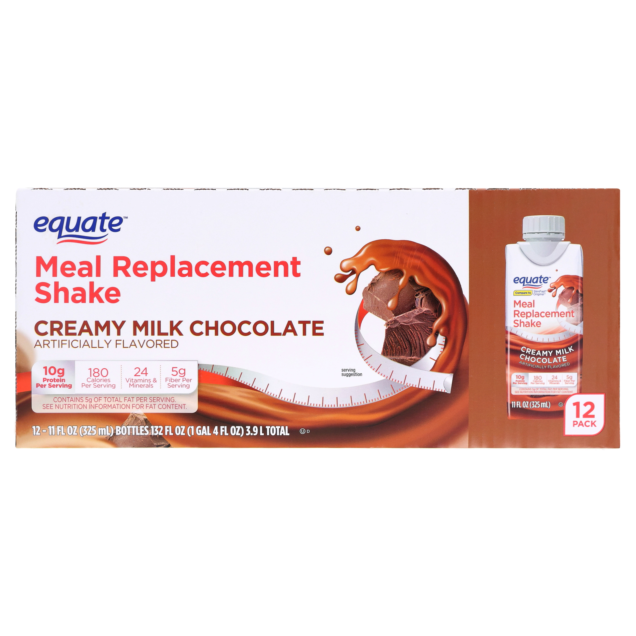 Batido sustituto de comida Equate, chocolate con leche cremoso, 11 fl oz, 12 unidades 2