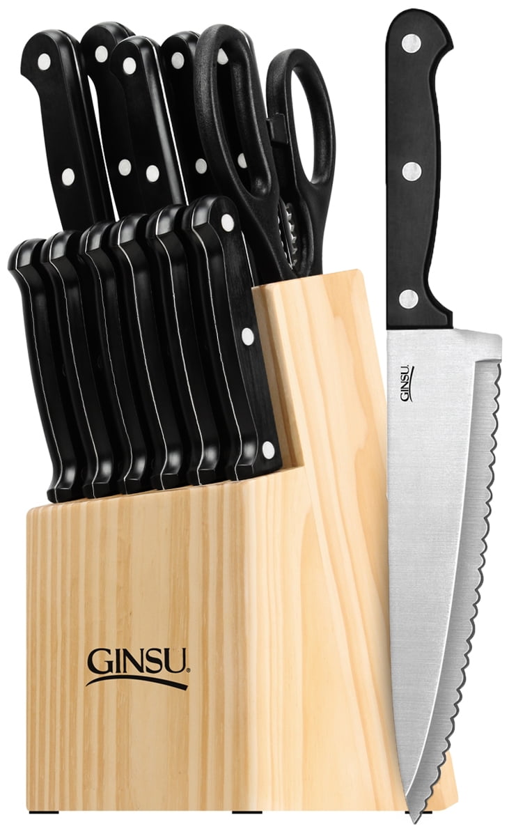 Ginsu Essential Series 14-Piece Stainless Steel Serrated Knife Set ? Cutlery Set with Black