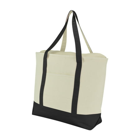 DALIX - DALIX 22&quot; Extra Large Cotton Canvas Zippered Shopping Tote Grocery Bag in Black ...