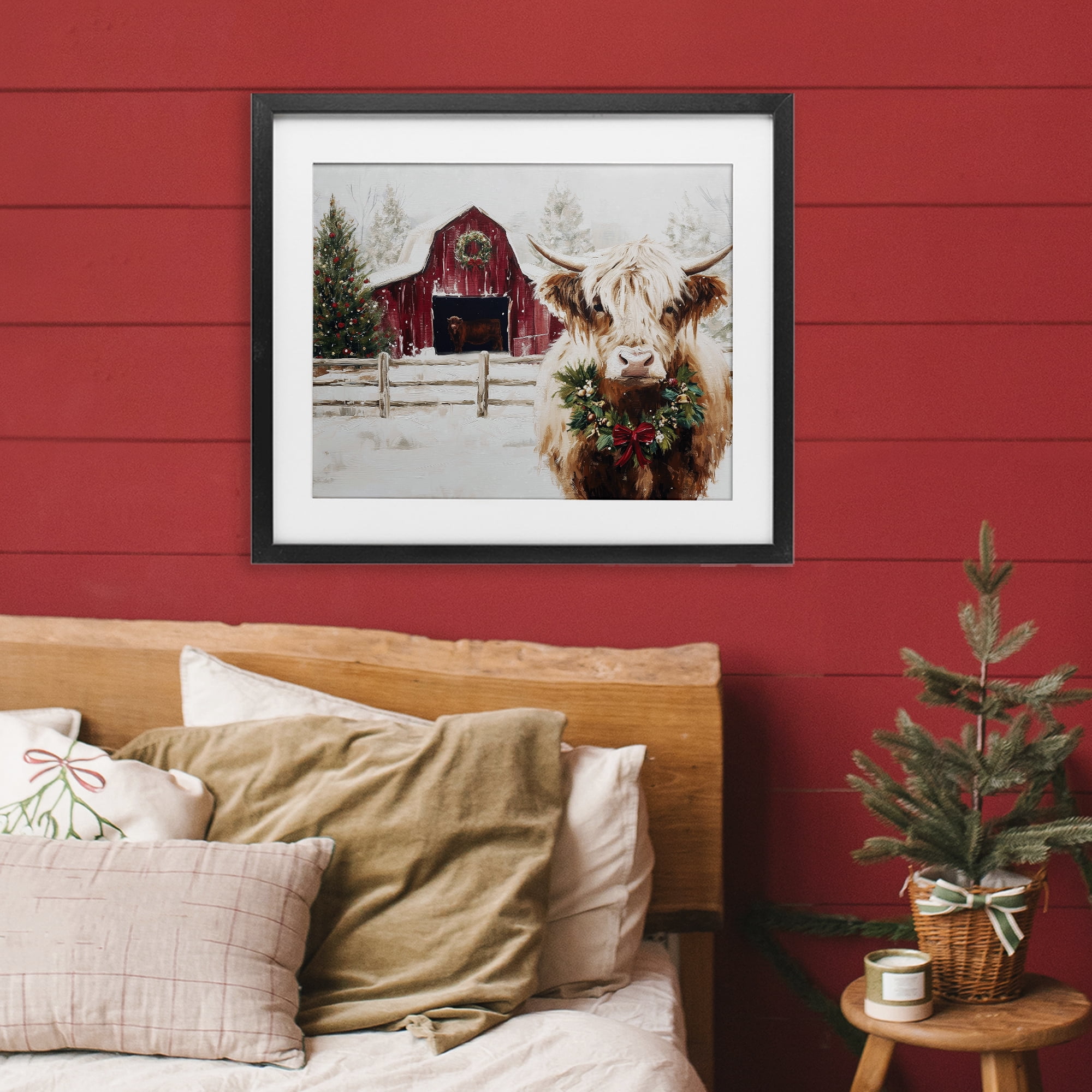 Stupell Industries Snowy Farm Scene Cattle Black Framed Print Under Glass, design by Acorn & Ivory Designs