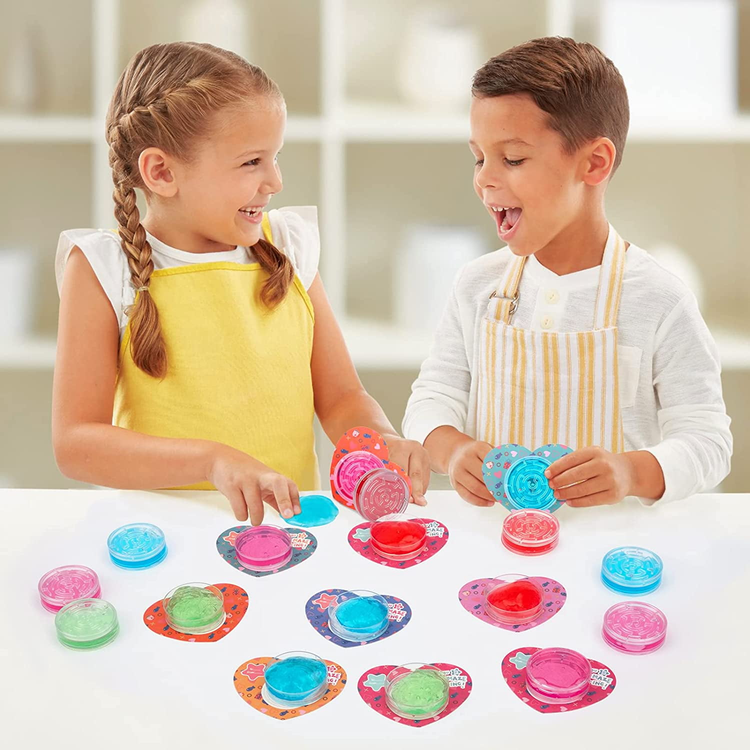 28 Packs Valentine's Day DIY Slime Kit with Heart Boxes, Slime
