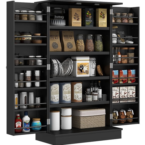 41" Black Freestanding Kitchen Cabinet | Ample Storage for Dishes, Pots, and Pans in Kitchen