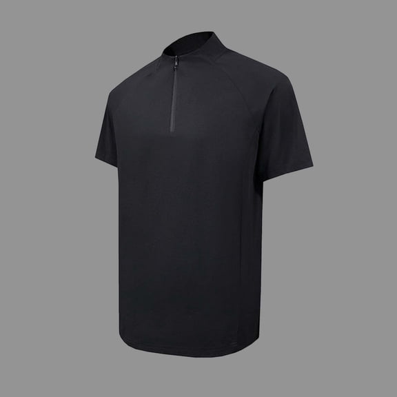 Men's Quarter Zip Athletic T-Shirt, Lightweight Breathable Short Sleeve Mock Neck Stretch Running Performance Tee Tops Black M