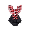 thumbnail image 1 of Qiylii Baby Girls Plaid Patchwork Bodysuit, Fly Sleeve Square Collar Romper, 1 of 8