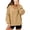 Khaki, variant on Women's Zip Up Sweatshirts Oversized Pullover Deep V-neck Sports Shirt With Long Sleeves And Side Slit Loose Casual