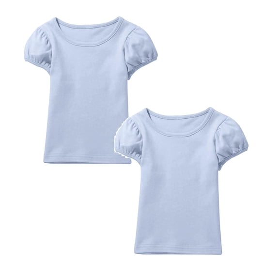 lnmuld 2PCS Cute Puff Sleeve Toddler & Kids T-Shirts - Soft Comfortable Short Sleeve Girls Casual Tops Color:Blue,Size:8-9 Years