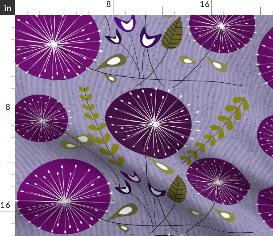 Spoonflower Fabric Purple Dandelion Mid Century Modern Flowers Garden