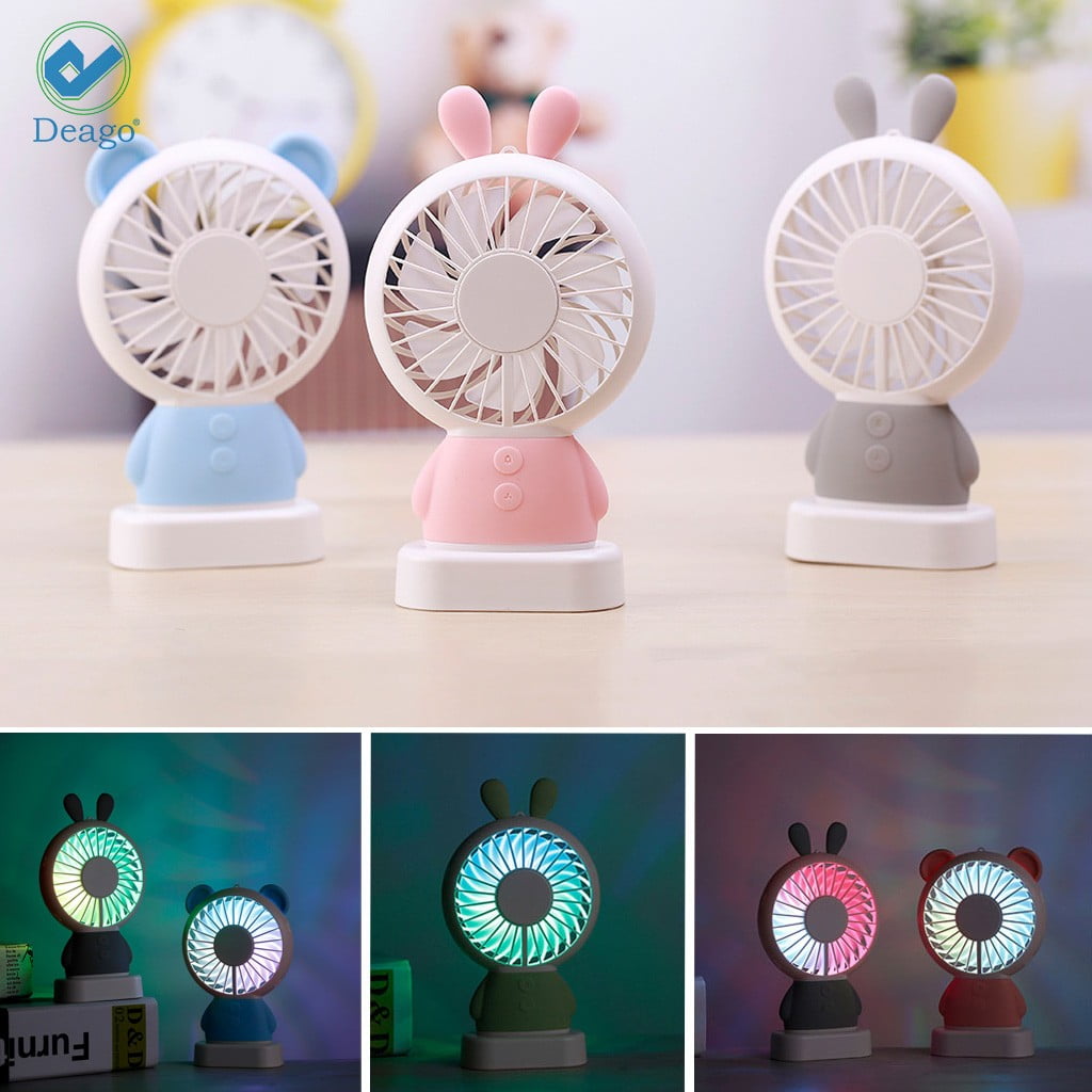 Cute Cooling Fan New Type Colorful LED Light Bear//Rabbit Portable Cooling Fan Summer Office Table Stand Cooler for Best Gift Household Office Pink Rabbit
