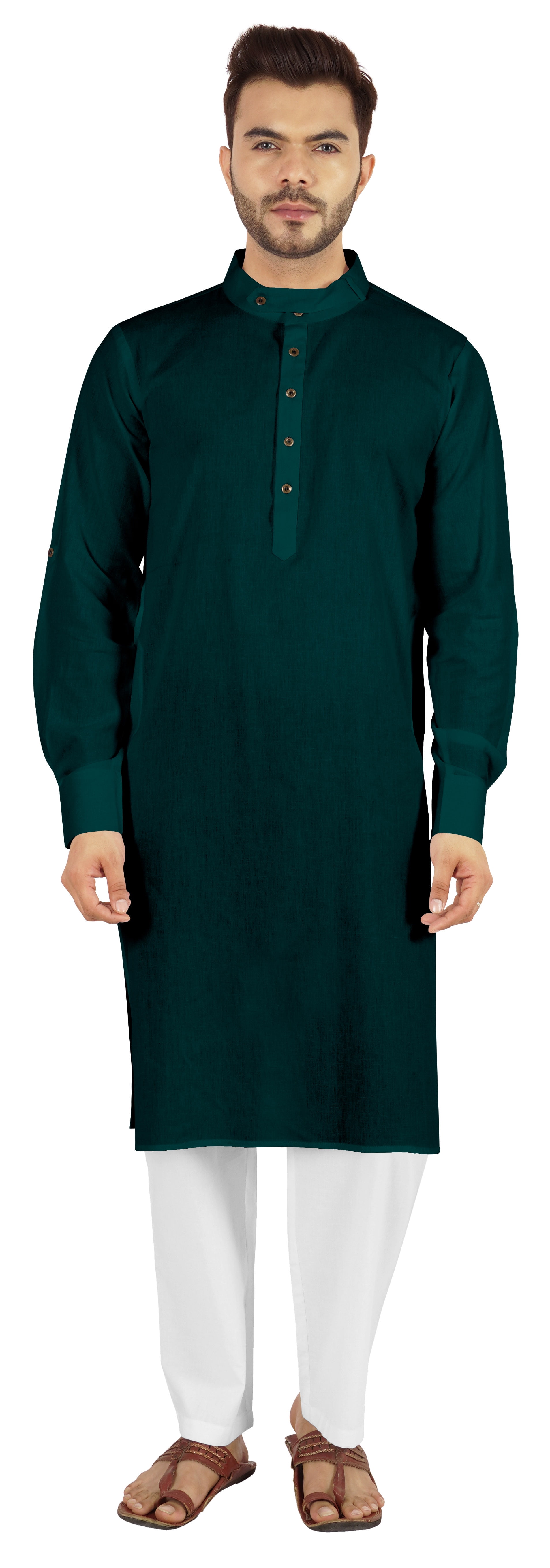 Atasi Indian Men's 2 Piece Kurta Pajama Set Henley Neck Cotton Casual