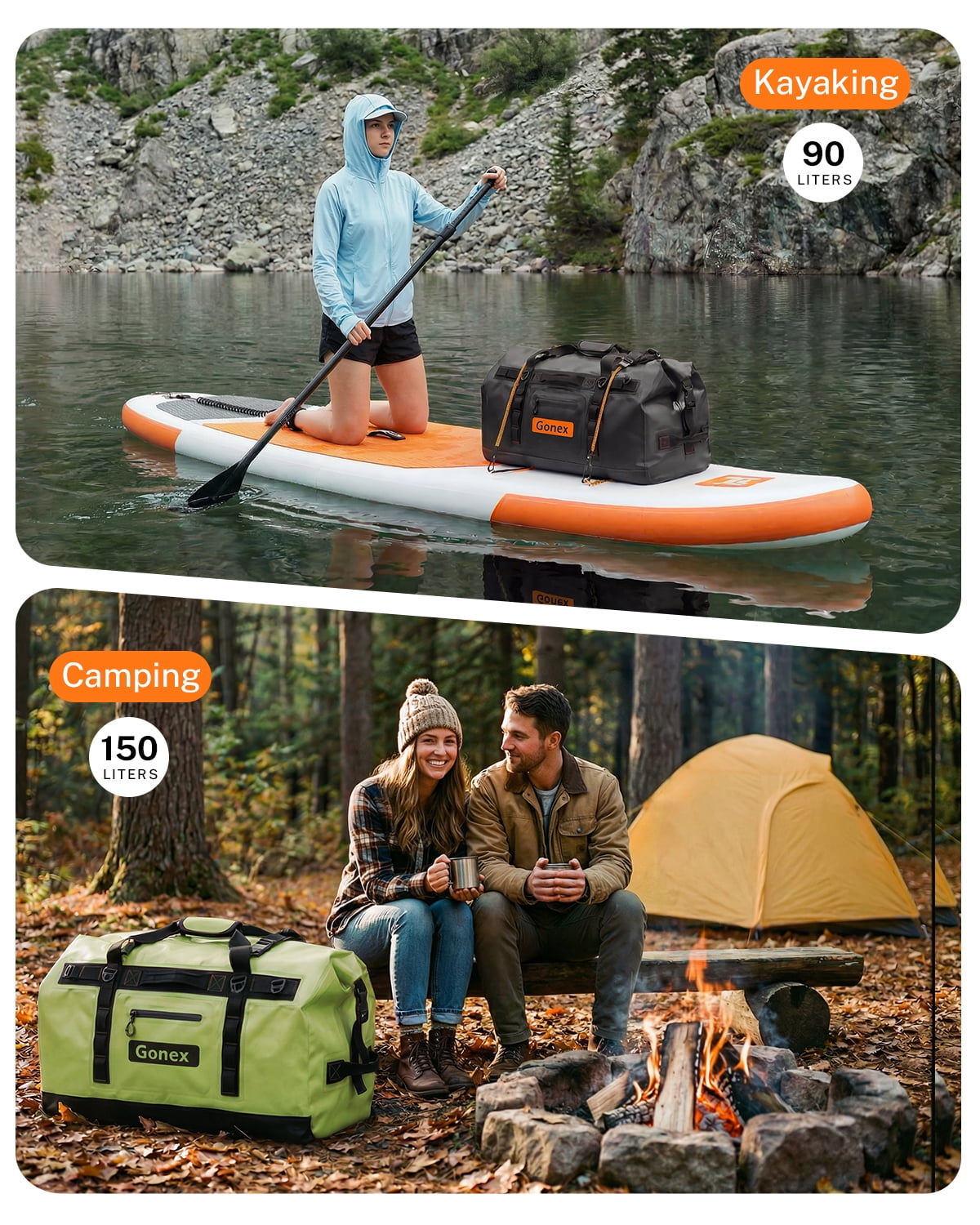 Gonex 90L Waterproof Dry Duffel Bag, 3-in-1 Convertible Large Backpack - Heavy Duty Travel Gear Hauler with Reinforced Thickened Bottom for Kayaking Paddleboarding Boating Rafting Fishing