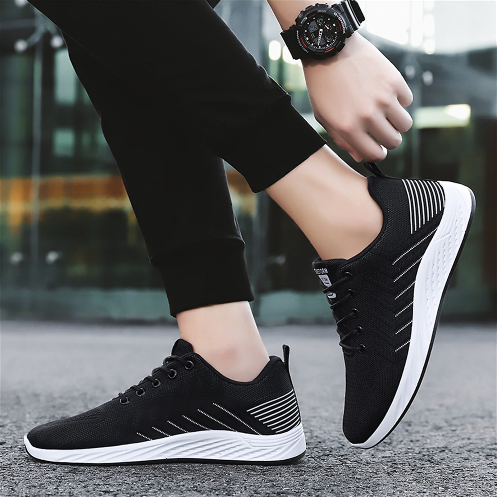 White Striped Lace-Up Sneakers