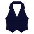 thumbnail image 6 of YIZYIF Womens Halter V Neck Dressy Vest Lapel Button Down Waistcoat Formal Tuxedo Pointed Hem Vest Navy Blue XXL, 6 of 7