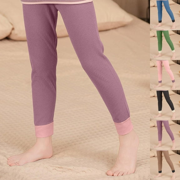 FAIWAD Toddler Girls Tights Ribbed Knit Warm Stretch Leggings Kids Full Length Pajamas Pants for 6-18Y