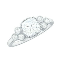 Rosec Jewels Moissanite Cushion Cut Engagement Ring 1 Carat - 6 mm - Bezel Set Ring - D-VS1 Quality Certified, 925 Sterling Silver, US 4.00