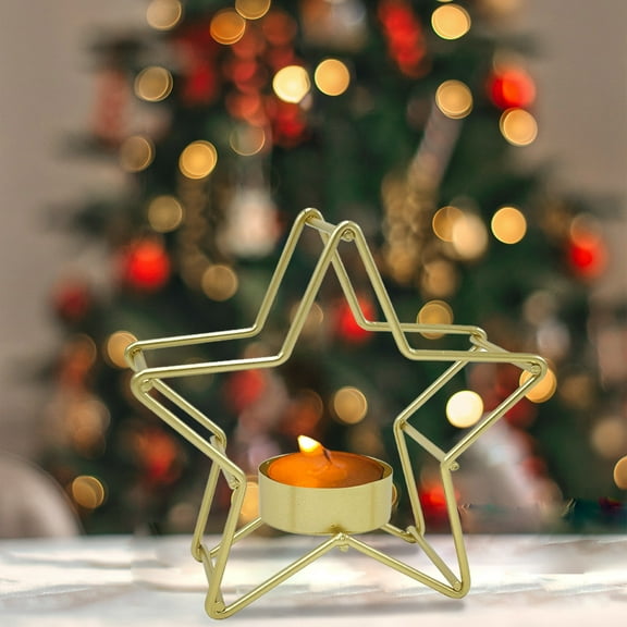 Gold Star Christmas Candle Holder - Iron Metal Holiday Table Decor, Festive Home Centerpiece Gift for Christmas Parties