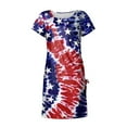 thumbnail image 4 of Wycnly Womens 4th of July Dresses Slit Drawstring Bodycon Independence Day Patriotic Midi Dresses Casual Star Print Crewneck Short Sleeve Knee-Length Summer Dress Wine m, 4 of 5