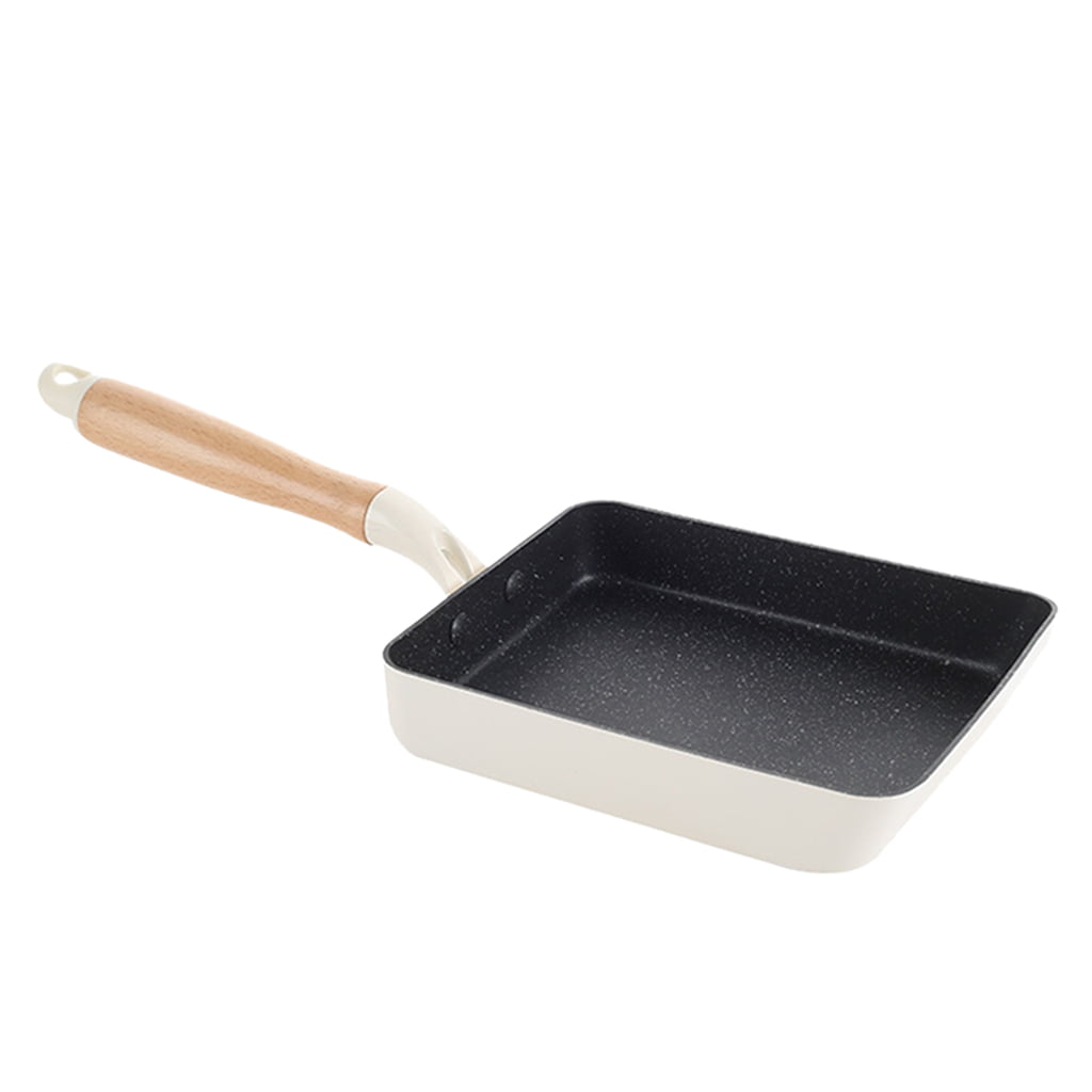 Non Stick Pan Skillet Omelette Cookware with Wooden Handle 18x13cm White