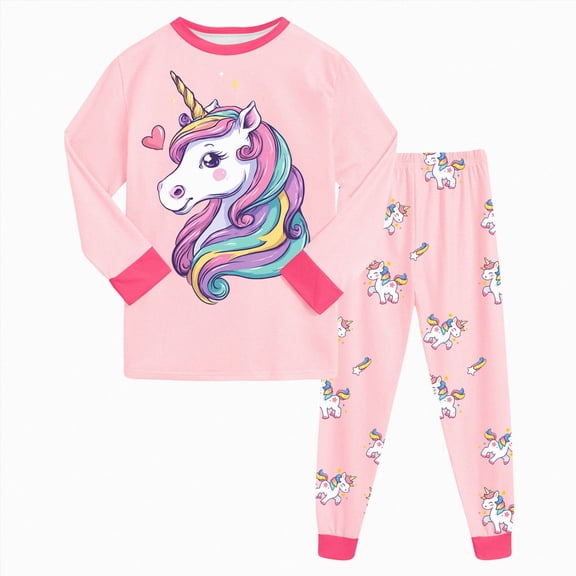 Vedolay Little Big Girls Pajamas Set Long Sleeve PJs Cotton Pyjamas (Pink,7-8 Years)