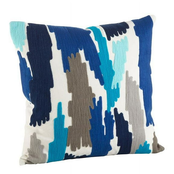 20 in. Square Bright Brushstroke Down Filled Throw Pillow, Ocean Blue