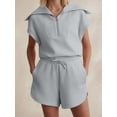 thumbnail image 4 of Women Two Piece Outfits Tracksuit Half Zip Lapel Cap Sleeve Sweatshirt High Waist Drawstring Shorts Set Sweatsuit, 4 of 6