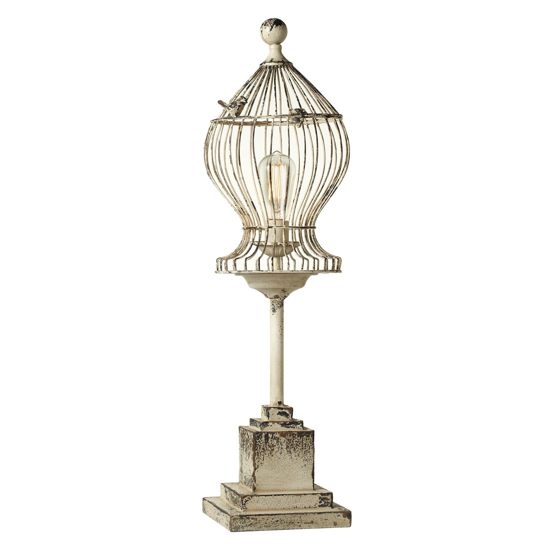 CBK Metal Distressed White Curved Bird Cage Table Lamp 151305 Walmart