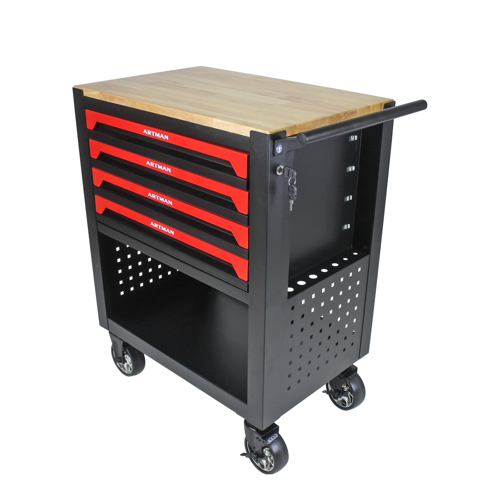 ARTMAN 4-Drawer Tool Cart with Wheels and Drawers ,Wood Top Tool Box Cart for Workshop Warehouse Garage