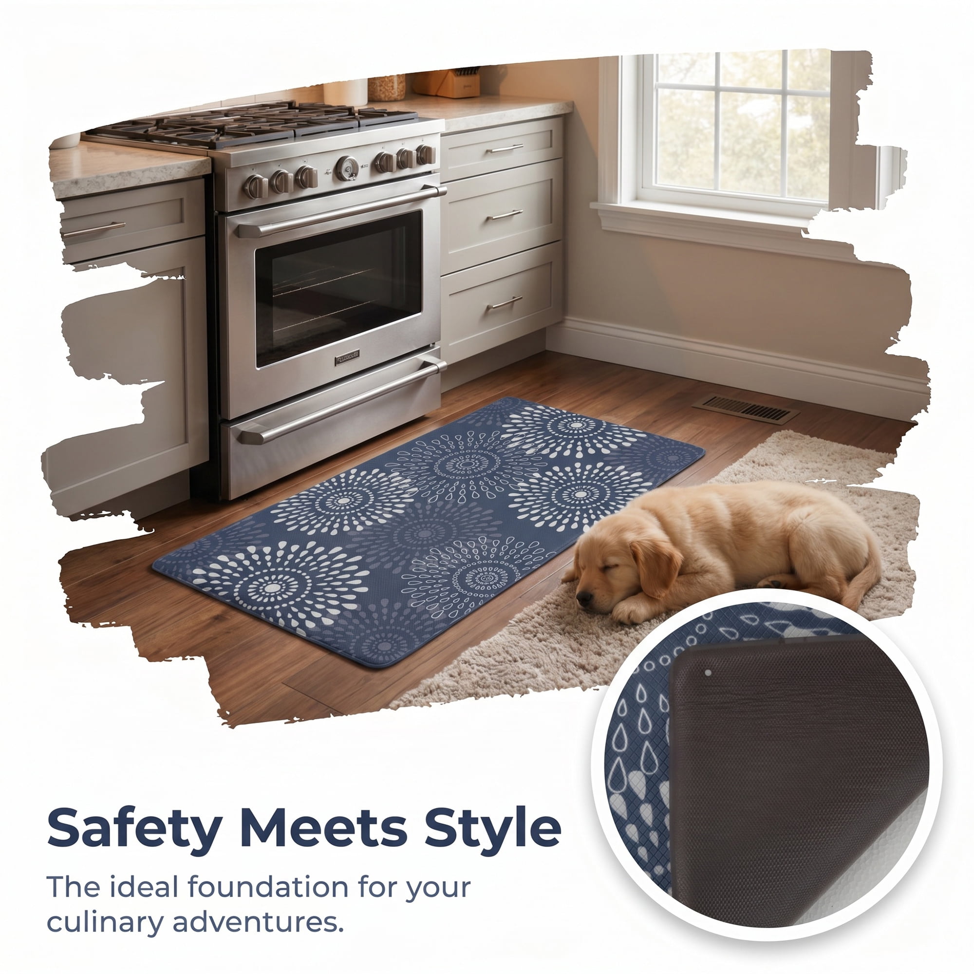 Unique Bargains Cushioned Waterproof Non-Slip Standing Mat Blue 30" x 17"