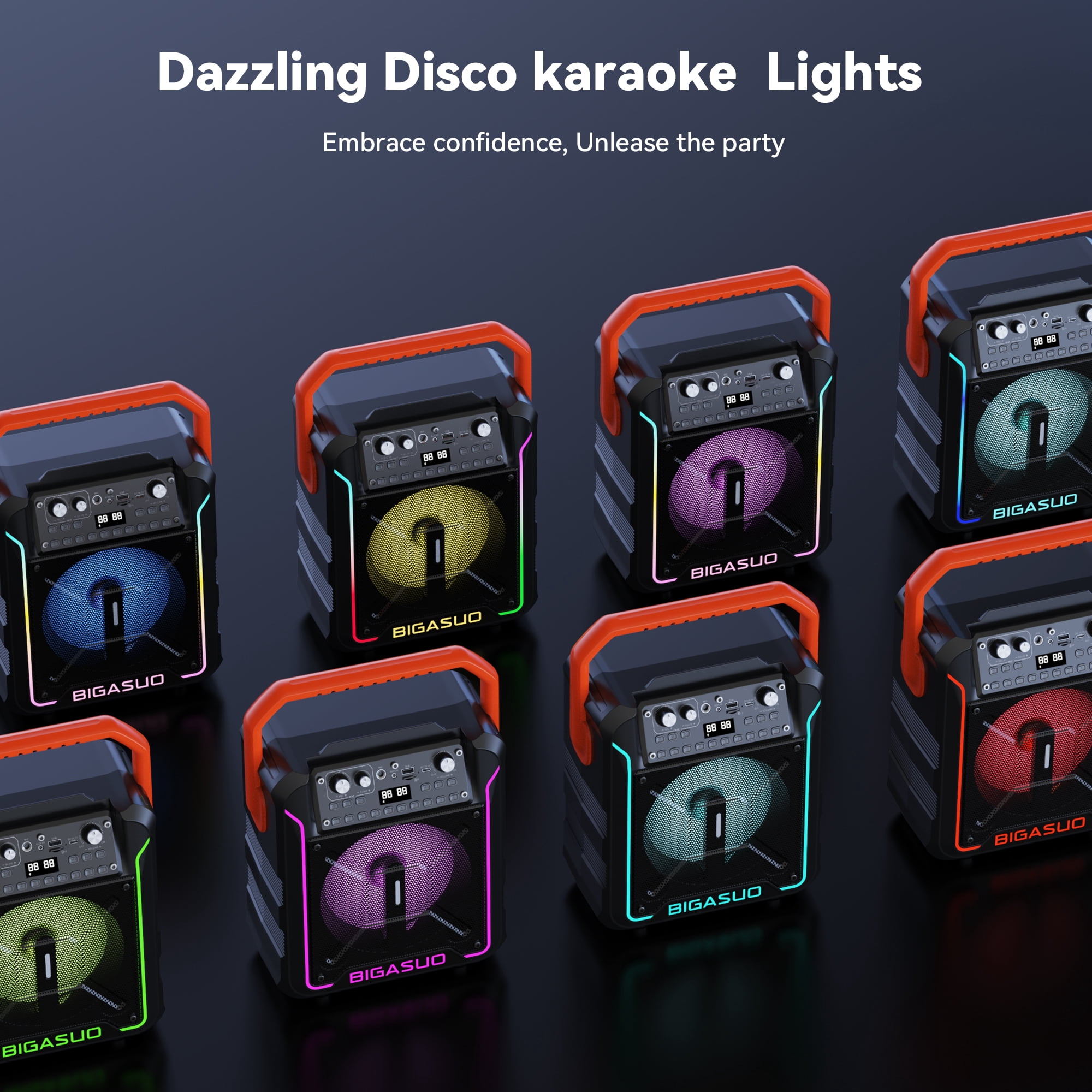 BIGASUO Bluetooth Karaoke Machine, Portable Party Speaker Karaoke Singing Machine for Adult , Home Karaoke PA System with 2 UHF Microphones , RGB Colorful Light,  TWS Speaker for Indoor/Outdoor
