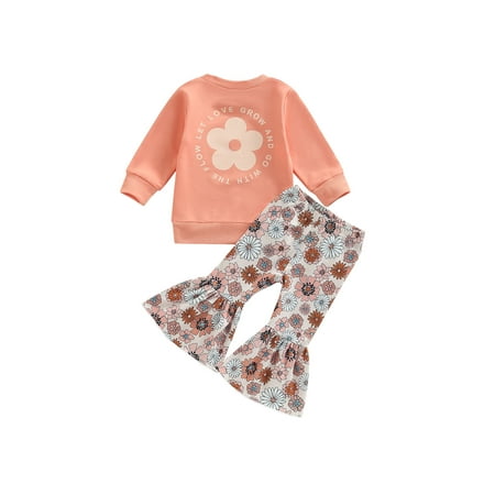 

Musuos Baby Girl Letter Print Sweatshirt Top Floral Flare Pants Bell Bottoms Trousers