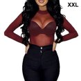 thumbnail image 2 of Camisa de la base de la mujer Sexy manga larga ver a través de la camiseta transparente de la dama casual camiseta Cuello redondo Cuello de fiesta Club femenino Tops Spring Wine Red XXL sidaley AP008921-11, 2 of 7