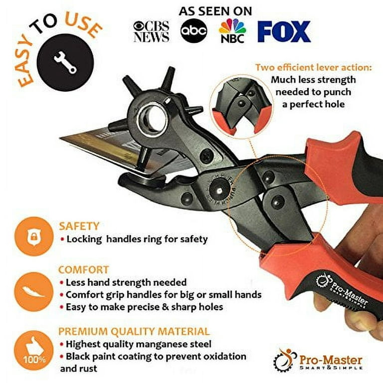 TOFL Rotary Leather Hole Punch - Heavy Duty Hole Puncher for Belts, Straps,  Dog Collars, Shoes, Crafting - Non-Slip Rubber Handles, Safety Lock 