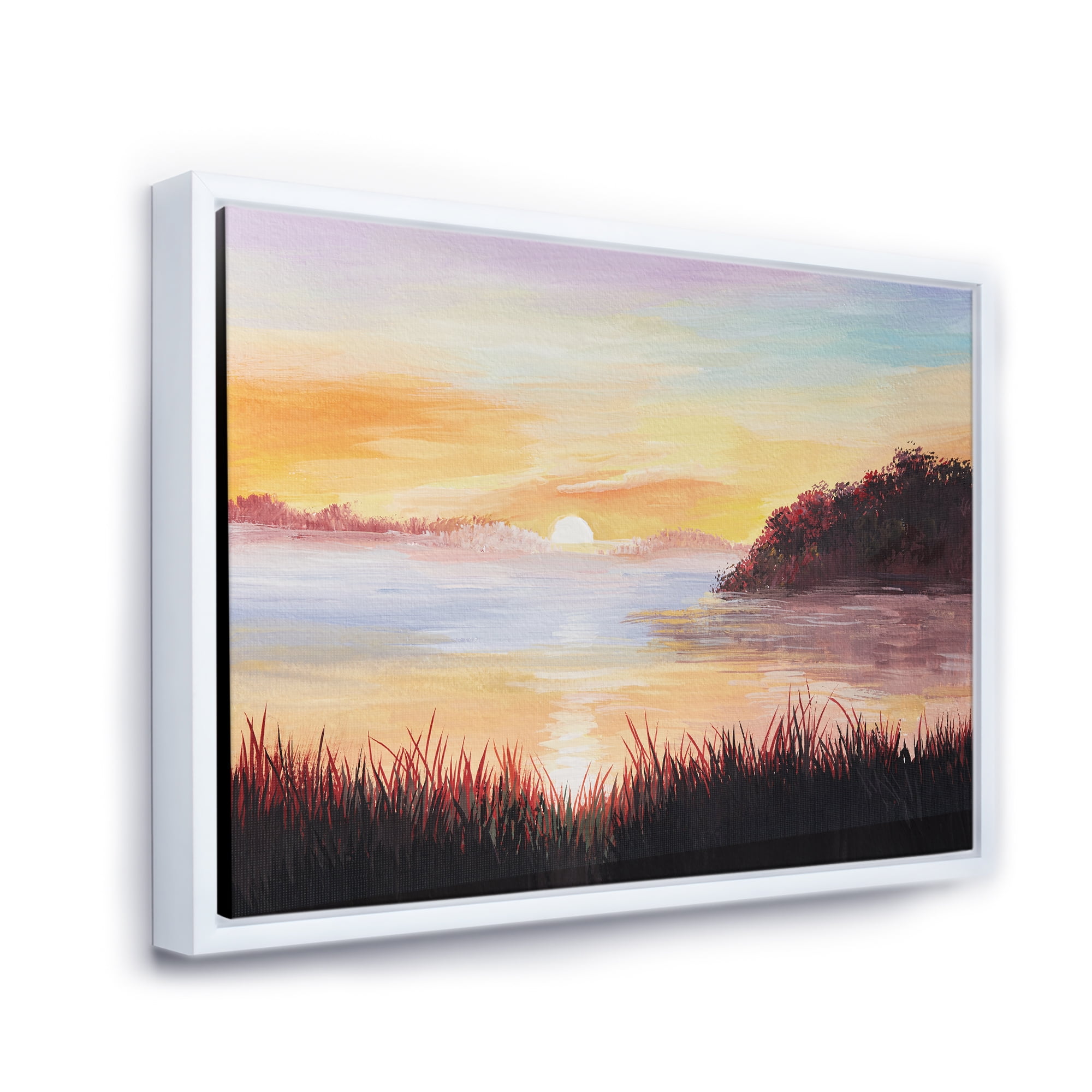 Designart 'The Reeds On The Lake In Evening Glow' Nautical & Coastal Framed Canvas Wall Art Print