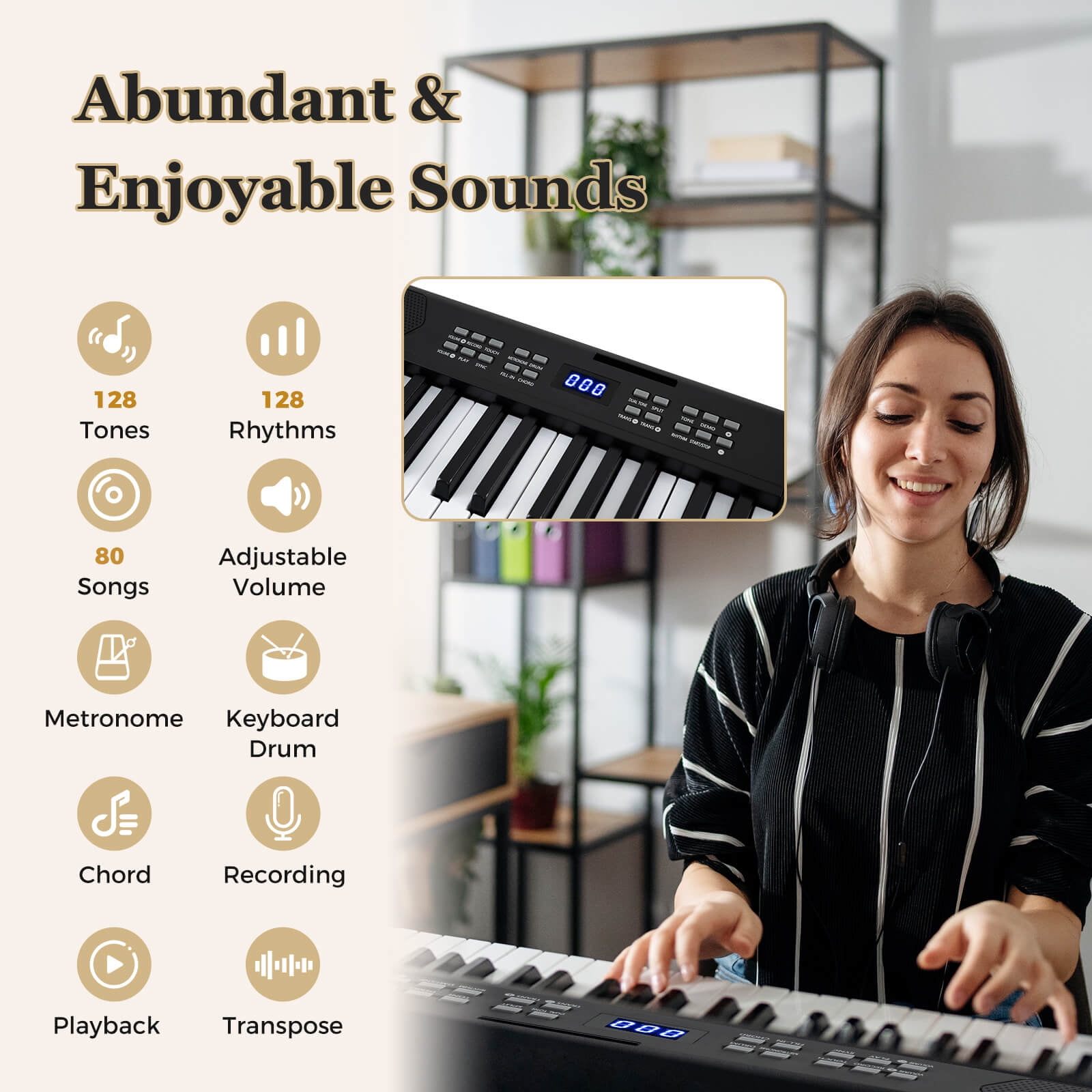 Infans 61-Key Foldable Piano Keyboard w/MIDI Split Function Headphone Sustain Pedal