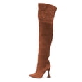 thumbnail image 3 of YDN Women Sexy Pull On Block Heel Thigh High Boots Pointed Toe Over The Knee Boots Warm Fashion Winter Shoes Size 12 Brown, 3 of 4