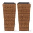thumbnail image 4 of Casafield (Set of 2) All-Weather Outdoor Planters w/ Liners - Natural Brown, Tall Tapered Plant Boxes with Flower Pots for Front Porch, Patio, Garden, 4 of 7