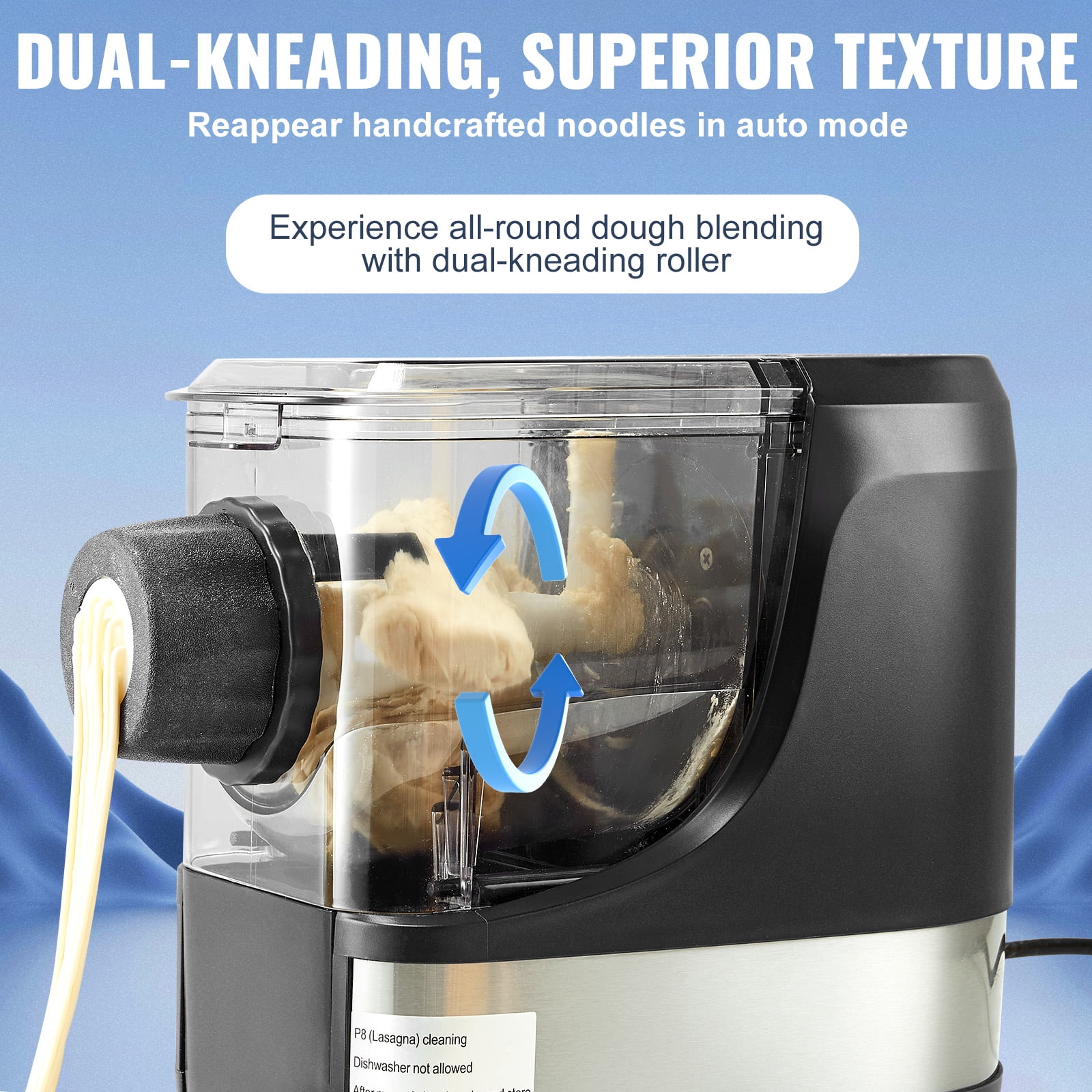 KFFKFF Automated Pasta Creator, 150W Electric Noodle Fabricator with Eight Different Pasta Forms, Four Smart Settings, 500g Flour Holding Capacity, Comes with Measuring Cups and Cleaning Brush